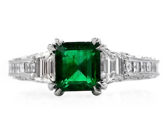 Tacori Diamond Certified Zambian Emerald Platinum Engagement Ring