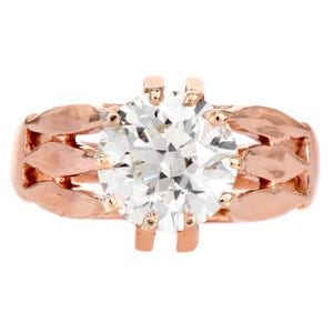Antique 2.32 Carat Old European Round 18K Rose Gold Engagement Ring