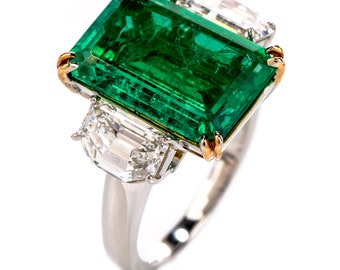 GIA Colombian Emerald GIA D- VVS Diamond 3 Stone Platinum Engagement Cocktail Ring