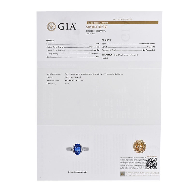 GIA Oval Sapphire Diamond Platinum Three Stone Ring image 2