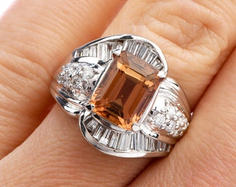 Imperial Topaz Diamond  Platinum Cocktail Ring