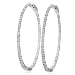 Estate Large Diamond Hoop White Gold Inside Outside Hoop Earrings
