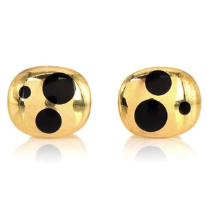 Vintage 1980s Onyx 18K Yellow Gold Black Dot Tuxedo Cufflinks