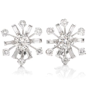 Vintage 4.15 carats Diamond Platinum Pinwheel Omega Clip Earrings
