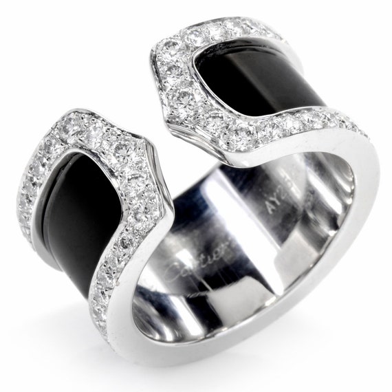 cartier white gold double c ring with diamonds