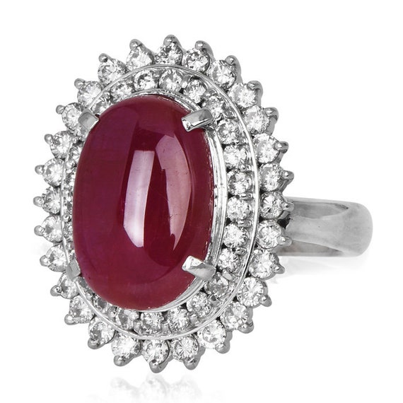 GIA No Heat Cabochon 7.57ct Ruby Diamond Platinum… - image 2