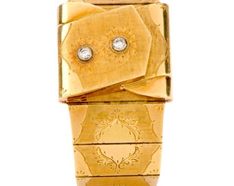 Vintage Diamond Gold  Engraved Bracelet Bracelet Omega Watch