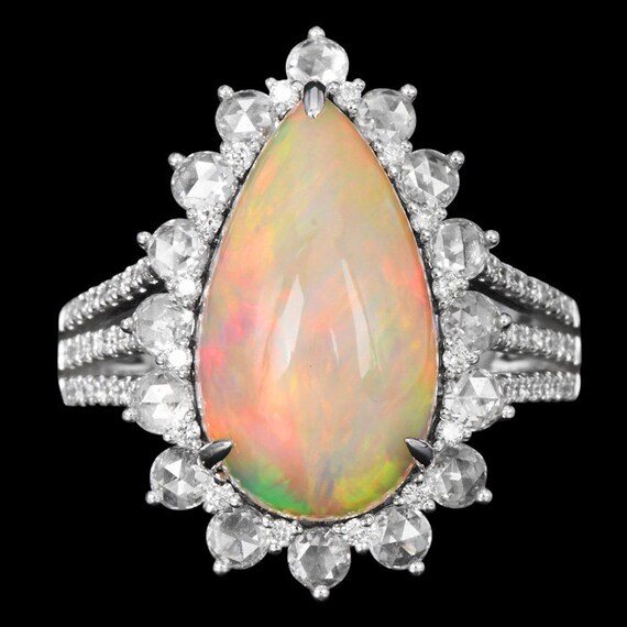 18K Gold Fiery Opal 4.83 carat Diamond Wide Caboc… - image 5