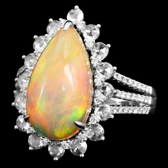 18K Gold Fiery Opal 4.83 carat Diamond Wide Caboc… - image 4