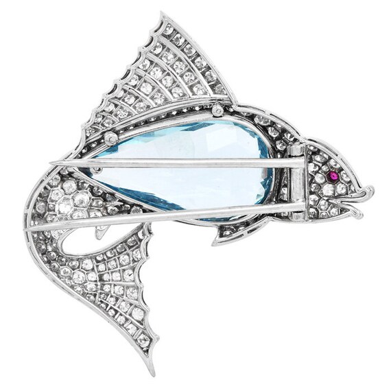 Antique Deco Sailfish Aquamarine Diamond Platinum… - image 3