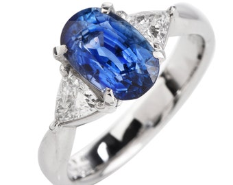 GIA Oval Sapphire Diamond Platinum Three Stone Ring