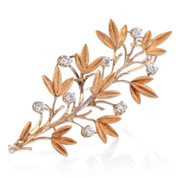 Buccellati Vintage Diamond Flower 18k Gold Spray … - image 1