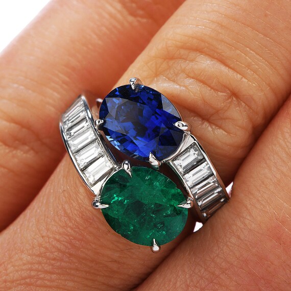 Estate Certified Colombian Emerald & Ceylon Sapph… - image 3
