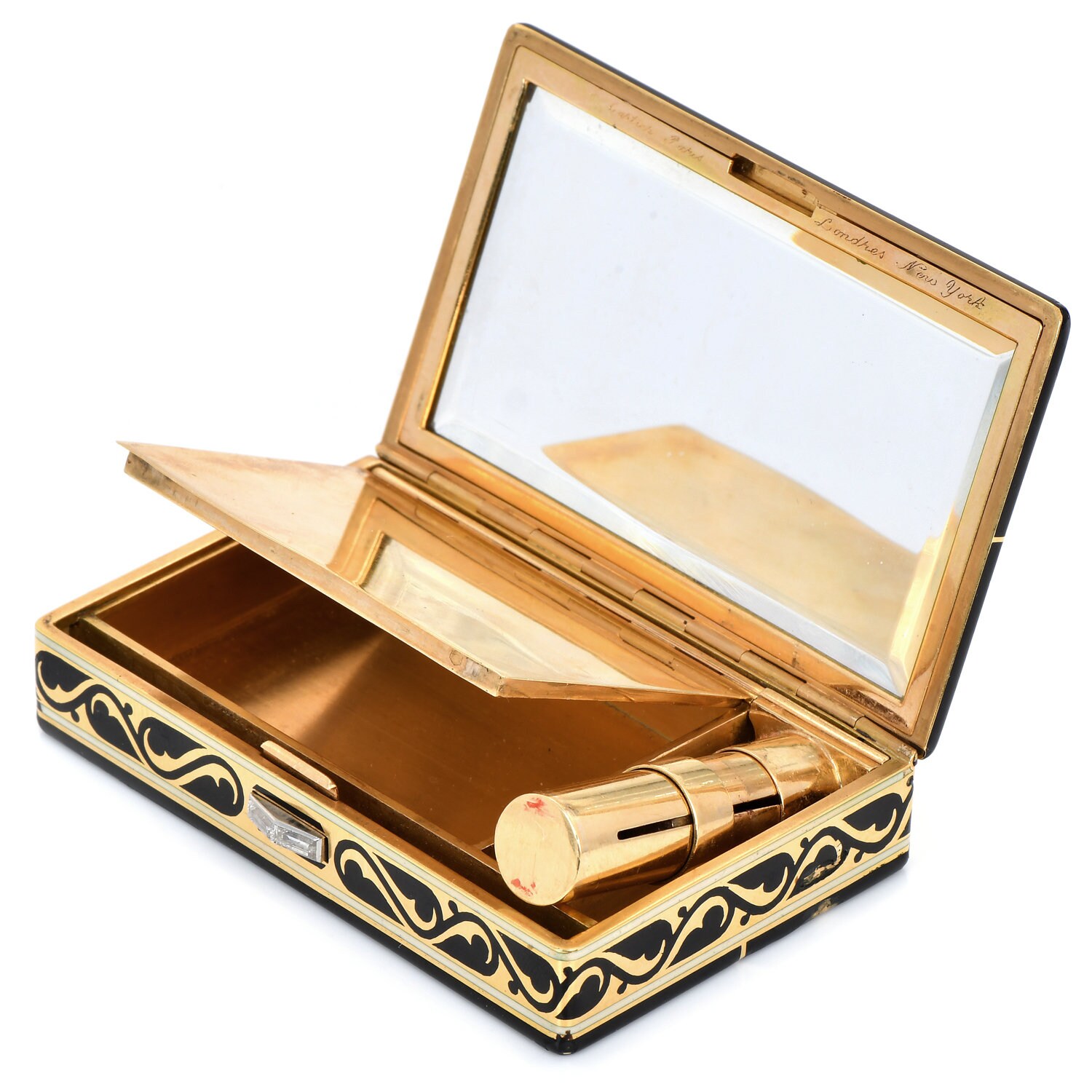 Cartier Vintage Diamond 18k Gold Enamel Compact Box Vanity