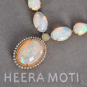 Estate 83.15 carats Opal Diamond 14K Gold Cabochon Drop Necklace