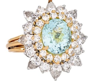GIA Paraiba Tourmaline Diamond Halo Cocktail Ring in Platinum and 18K Gold - 4.18 Carats