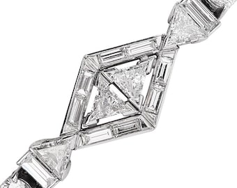 Antique Art Deco Diamond Platinum Geometric Line Link Bracelet