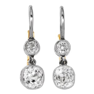 Vintage 1.25cts Old Mine Diamond Platinum Gold Drop Earrings