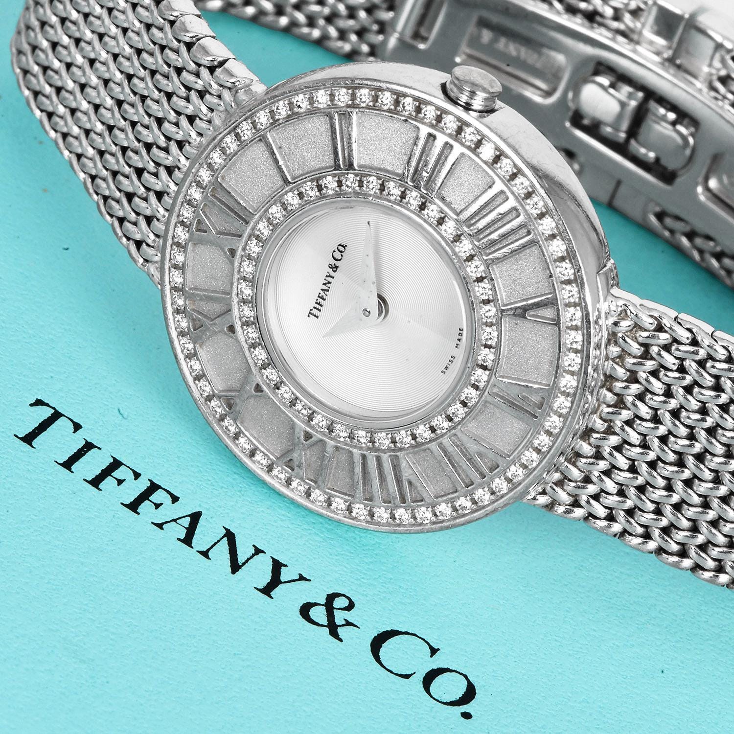 Tiffany & Co. Atlas Diamond Watch, 18K White Gold Mesh  display picture 1