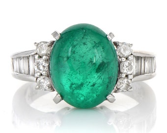 GIA 3.92ct Cabochon Smaragd Diamant Platin Cocktail Ring