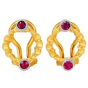 Buccellati Vintage Ruby Stud Clip-On Earrings 18K Gold