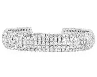 Estate 15.72 carat Diamond 18K Gold Wide Five Row Cuff Statement Bracelet