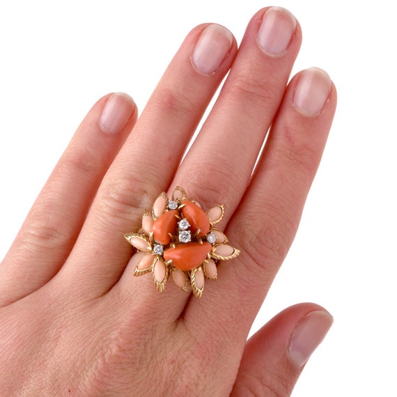 Vintage Multi-Color Coral Diamond Gold Cocktail C… - image 5