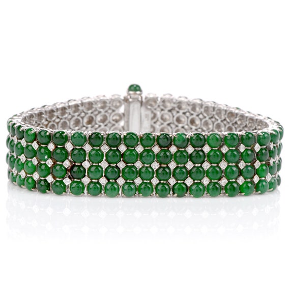 Estate GIA Natural Apple Green Jade Diamond 18K Go