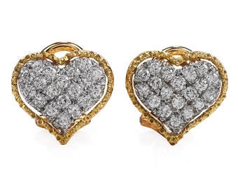 Buccellati Vintage Diamond 18K Gold Heart Clip on Earrings