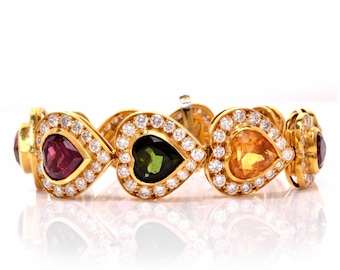 33.00 ct Estate Diamond Heart-Shape Multi-Gemstone 18k Gold Bracelet