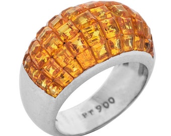 Modern Mystery Set Yellow Sapphire Platinum Dome Band Ring