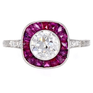 Vintage Ruby 1.63cttw Diamond Platinum Halo Engagement Ring