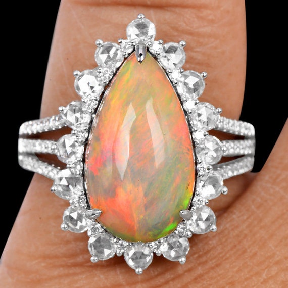 18K Gold Fiery Opal 4.83 carat Diamond Wide Caboc… - image 3