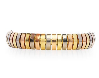 Cartier Vintage Tubogas 18K Gold Tri Color Link Bracelet