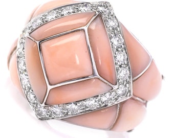 Nachlass Diamant Pink Koralle 18K Gold Inlay Cocktail Ring