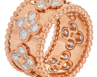 Estate Van Cleef & Arpels Perlée Clover Diamond 18K Rose Eternity Ring