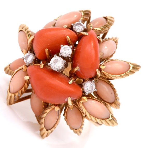 Vintage Multi-Color Coral Diamond Gold Cocktail C… - image 2