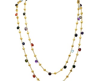 Marco Bicego Paradise Collection 18K Yellow Gold Mixed Gemstone Triple Wave Necklace
