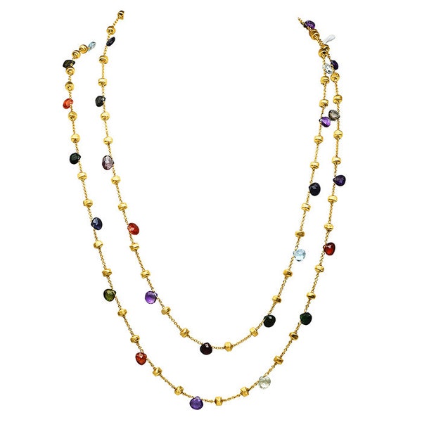 Marco Bicego Paradise Collection 18K Yellow Gold Mixed Gemstone Triple Wave Necklace