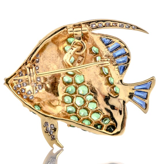 Multi Gem Tsavorite Onyx Diamond Fish Pin Pendant - image 4