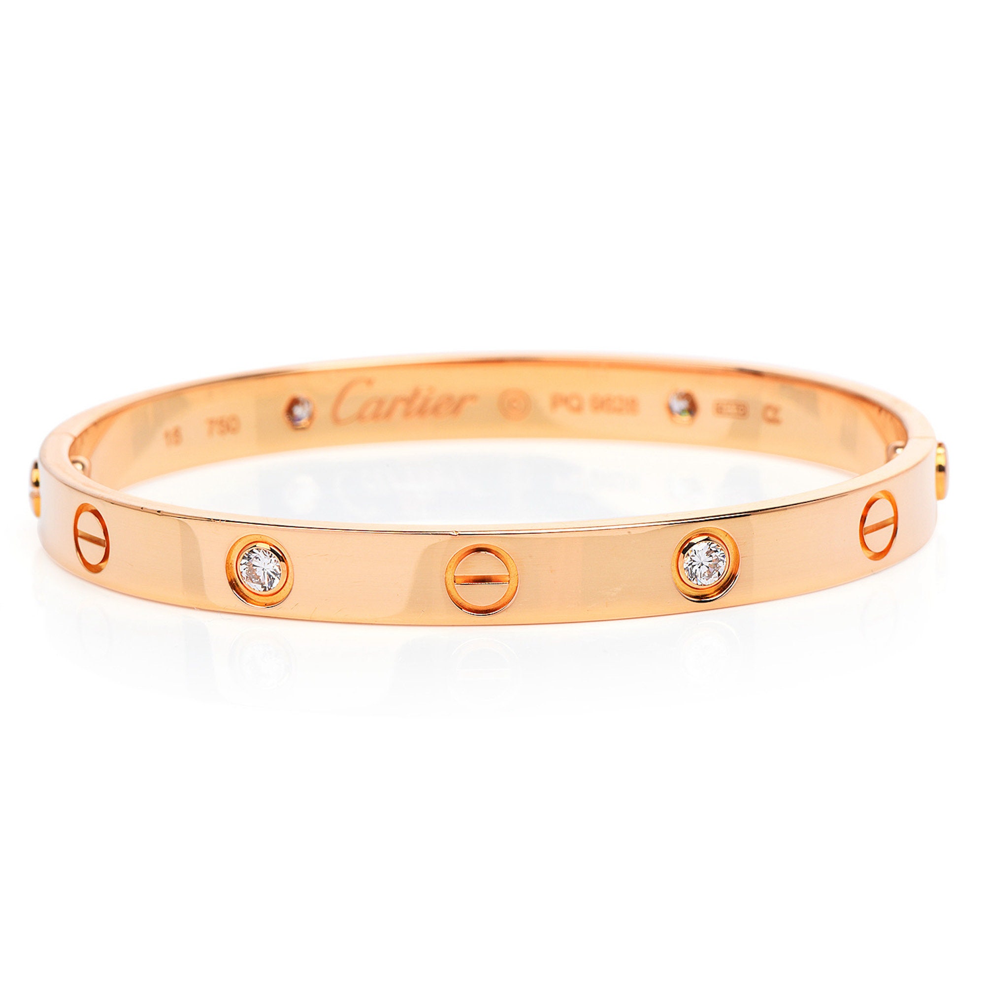 Cartier Diamond Love Bangle 18k Rose Gold Bracelet Size 16 Etsy Israel