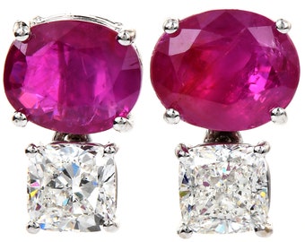 GIA Burma No-Heat 4.30cts Red Ruby Diamond 18K White Gold Classic Stud Earrings