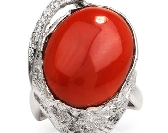 GIA 14.25ct Natural Coral Diamond Platinum Bypass Cocktail Ring