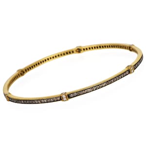 Judith Ripka Diamond Bangle – 18K Yellow Gold Slip-On Bracelet with 1.30ct Fancy Brown & White Diamonds, 6.5"