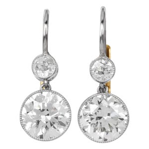 Edwardian Diamond Drop Earrings | 3.77ct Old-Cut Brilliant in Gold & Platinum | Vintage Dangle Bridal Jewelry | Lever Back