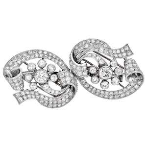 Vintage Old Mine 5.50 carat Diamond Platinum Ribbon Bow Double Pin Brooch