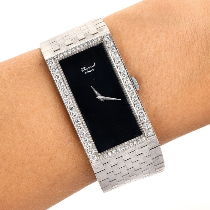 Chopard Diamond Onyx 18K White Gold Rectangular Vintage