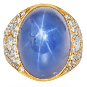 1980s Star Color Change Sapphire Diamond 18k Yellow Gold Cocktail Ring