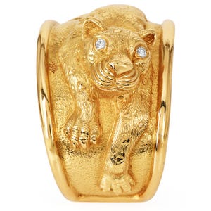 Vintage Diamond Panther 18K Gold Wide Cuff Bangle Bracelet