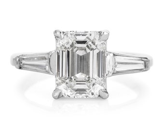 3.41cts GIA Emerald-Cut Diamond Baguette Platinum engagement ring